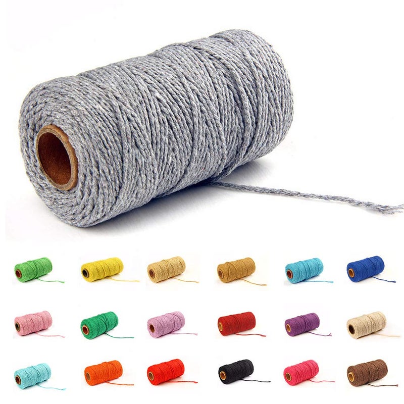 Macrame Cotton Cord 2mm 109 Yard Cotton Rope Colored Craft Cord for DIY Crafts Plant Hangers Grey