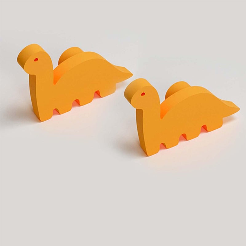 FLY FROG Dinosaur-Themed MDF Wood Knobs for Kids' Rooms, Wardrobes, Doors, and Cabinets – Set of 2 Drawer Handles (Dinosaur-Orange) - Image 1