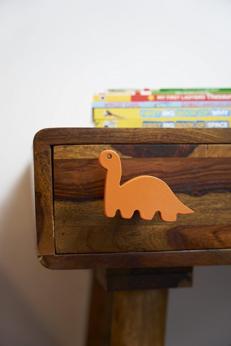 FLY FROG Dinosaur-Themed MDF Wood Knobs for Kids' Rooms, Wardrobes, Doors, and Cabinets – Set of 2 Drawer Handles (Dinosaur-Orange) - Image 5