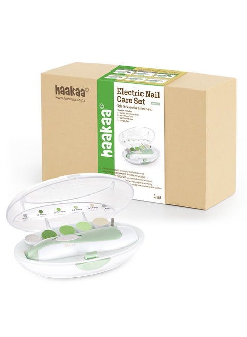 Haakaa Baby Nail Trimmer Electric Safe Baby Nail Clippers Baby Nail File Kit Manicure Set, Trim Polish Grooming Kit For Newborn Toddler Or Adults Fingernails, 6 Grinding Heads And Led Light, Meadow