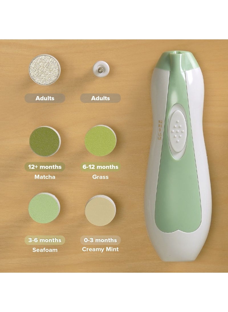 haakaa - Haakaa Baby Nail Trimmer Electric Safe Baby Nail Clippers Baby Nail File Kit Manicure Set, Trim Polish Grooming Kit For Newborn Toddler Or Adults Fingernails, 6 Grinding Heads And Led Light, Meadow - Image 1