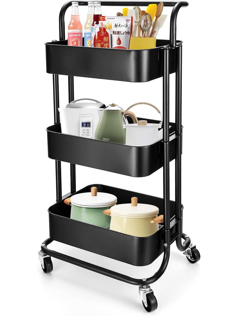 Generic Household Organizer Rack with Wheels 3 Tier Mobile Rolling Storage Cart Removable Bathroom Kitchen Storage Trolley  - Image 1