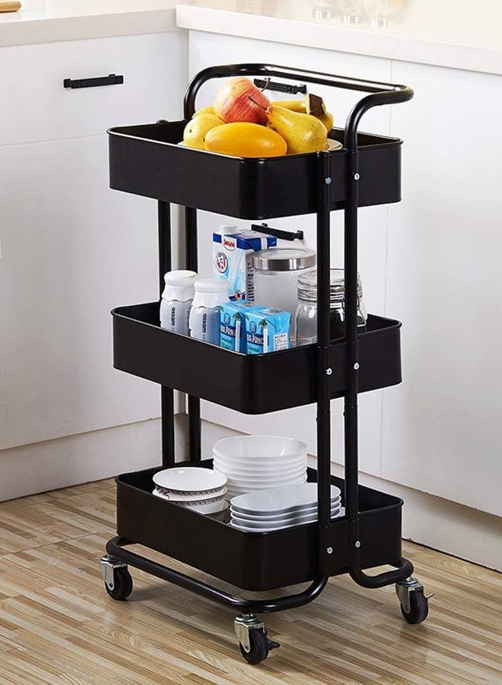 Generic Household Organizer Rack with Wheels 3 Tier Mobile Rolling Storage Cart Removable Bathroom Kitchen Storage Trolley  - Image 3