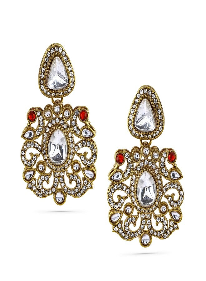 Rubans 18K Gold-Plated White Zirconia Gemstone Studded Chandelier Earrings for Women & Girls - Festive & Elegant Looks - Image 2
