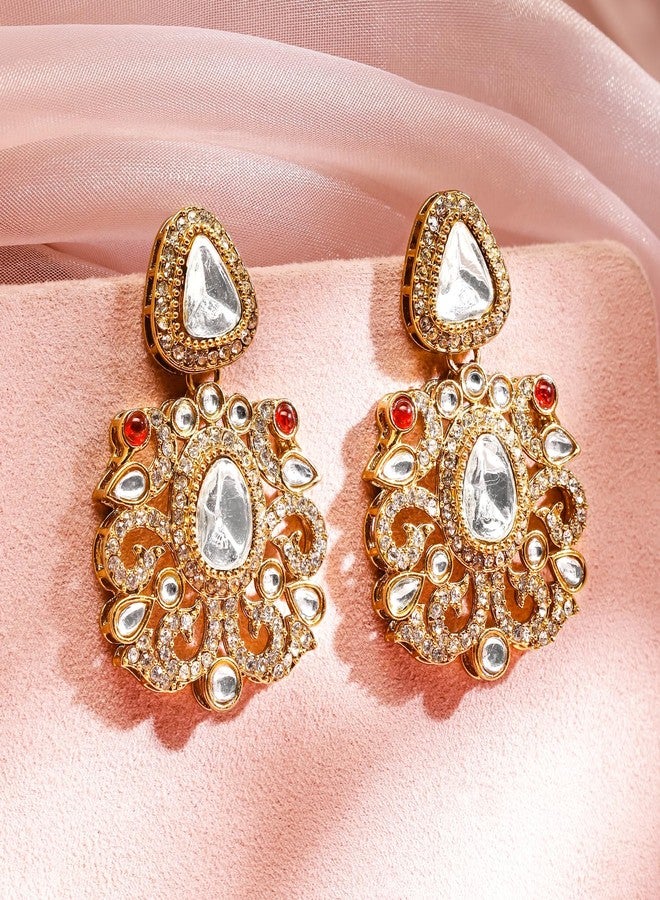 Rubans 18K Gold-Plated White Zirconia Gemstone Studded Chandelier Earrings for Women & Girls - Festive & Elegant Looks - Image 5
