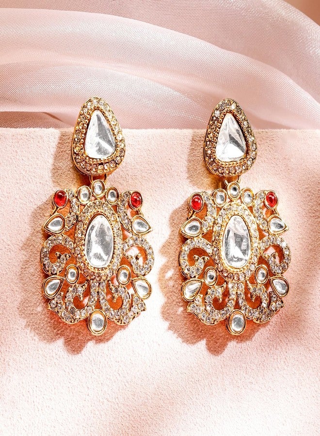 Rubans 18K Gold-Plated White Zirconia Gemstone Studded Chandelier Earrings for Women & Girls - Festive & Elegant Looks - Image 4