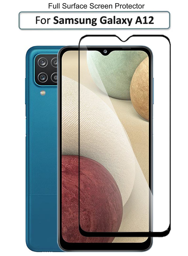 واقي شاشة Samsung Galaxy A12 - واقي شاشة من الزجاج المقوى من الحافة إلى الحافة - أسود، شفافية عالية، لمسة حساسة، مضاد للانفجار، حواف مقوسة ناعمة، سهل التركيب. - Image 1