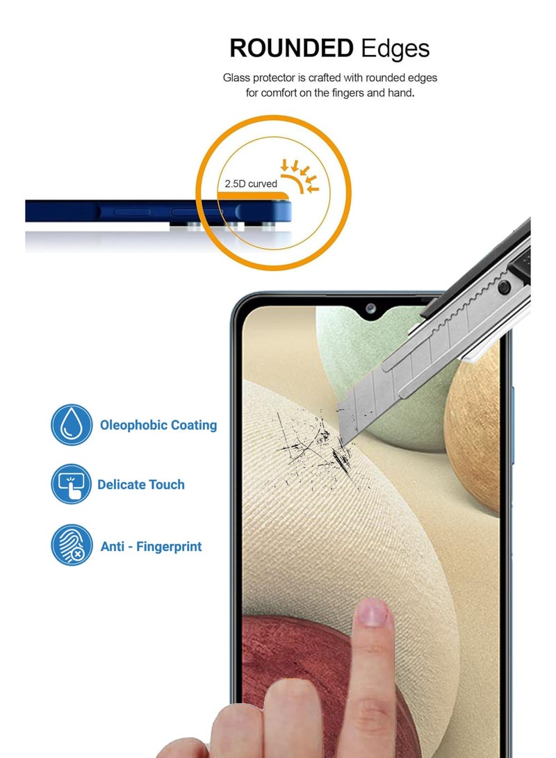 واقي شاشة Samsung Galaxy A12 - واقي شاشة من الزجاج المقوى من الحافة إلى الحافة - أسود، شفافية عالية، لمسة حساسة، مضاد للانفجار، حواف مقوسة ناعمة، سهل التركيب. - Image 3