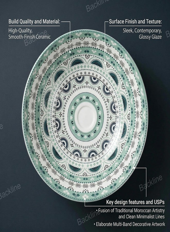 B Backline Ceramic Moroccan Wash Basin Countertop | Tabletop Ceramic Bathroom Sink | Modern Wash Basin | Basin For Bathroom 41 X 41 X 14 Cm (Glossy Finish) (Green Moroccan) (5 Year Warrenty) - Image 4