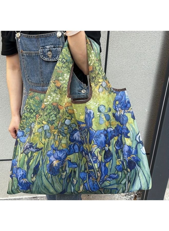 HOMESTAR Durable & Large Capacity Reusable Tote Bag - Chic Oil Painting Design, Foldable, Washable & Easy to Clean Nylon Shopping Bag for Women - Perfect for Supermarket, Kitchen & Dining Essentials - Image 2