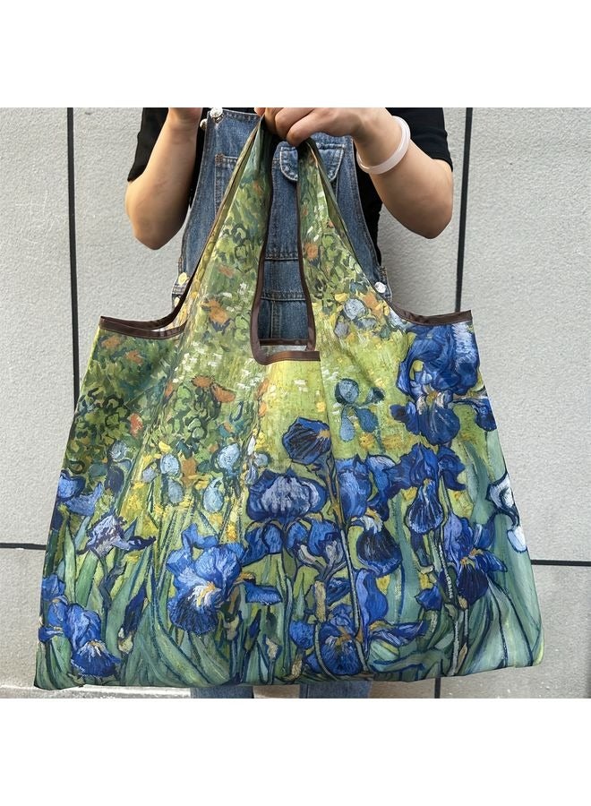 HOMESTAR Durable & Large Capacity Reusable Tote Bag - Chic Oil Painting Design, Foldable, Washable & Easy to Clean Nylon Shopping Bag for Women - Perfect for Supermarket, Kitchen & Dining Essentials - Image 3