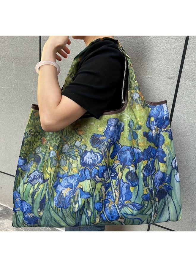 HOMESTAR Durable & Large Capacity Reusable Tote Bag - Chic Oil Painting Design, Foldable, Washable & Easy to Clean Nylon Shopping Bag for Women - Perfect for Supermarket, Kitchen & Dining Essentials - Image 1