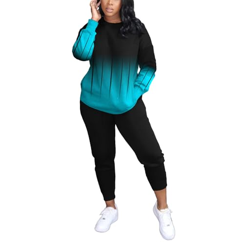 HBQ Two Piece Outfits For Women Casual Long Sleeve Sweatsuits Jogger Tracksuits Lounge Sets With Pockets-Stripe-Small - Image 1