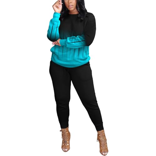HBQ Two Piece Outfits For Women Casual Long Sleeve Sweatsuits Jogger Tracksuits Lounge Sets With Pockets-Stripe-Small - Image 2
