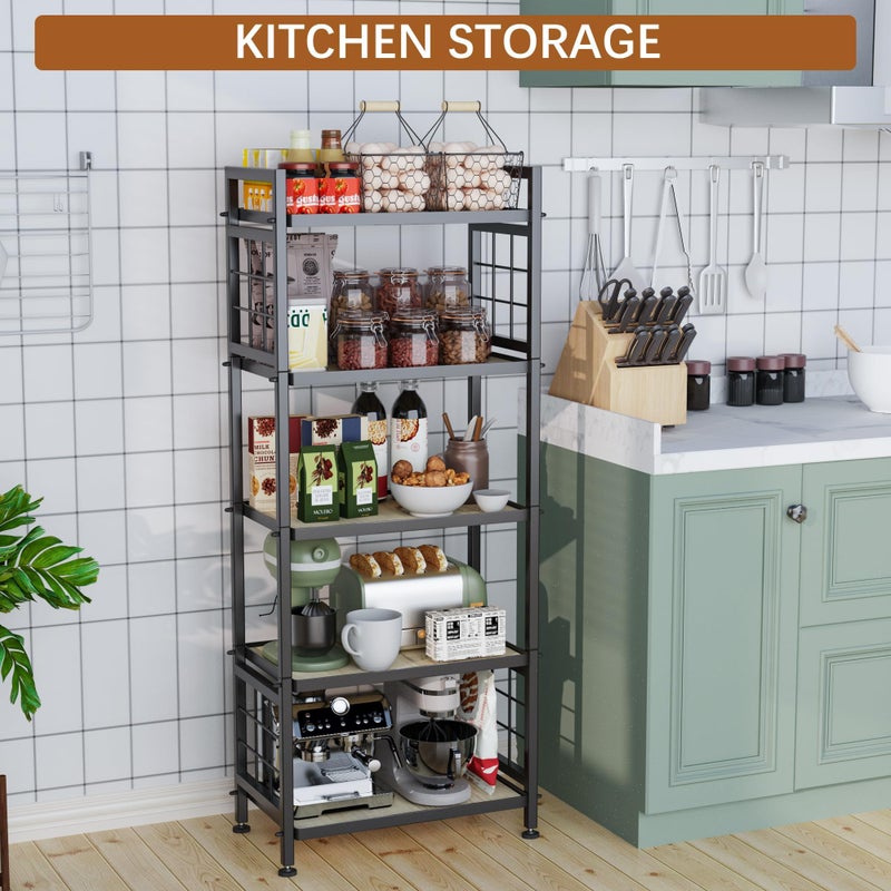 GIOTORENT 5-Tier Pantry Shelves with Wooden Boards, Heavy Duty Storage Shelves & Book Shelf, Adjustable Metal Shelving Unit for Kitchen Bathroom Laundry Organizer, Sturdy Rust-Resistant, Black - Image 5