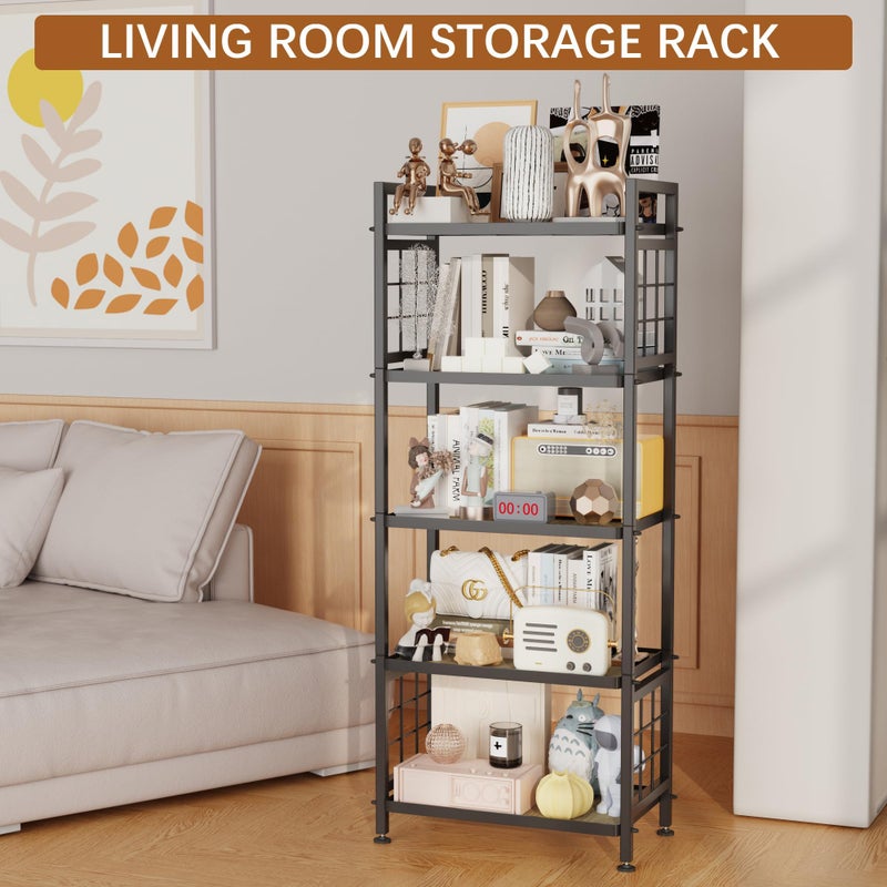GIOTORENT 5-Tier Pantry Shelves with Wooden Boards, Heavy Duty Storage Shelves & Book Shelf, Adjustable Metal Shelving Unit for Kitchen Bathroom Laundry Organizer, Sturdy Rust-Resistant, Black - Image 4