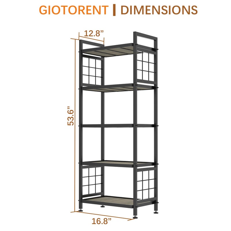 GIOTORENT 5-Tier Pantry Shelves with Wooden Boards, Heavy Duty Storage Shelves & Book Shelf, Adjustable Metal Shelving Unit for Kitchen Bathroom Laundry Organizer, Sturdy Rust-Resistant, Black - Image 2