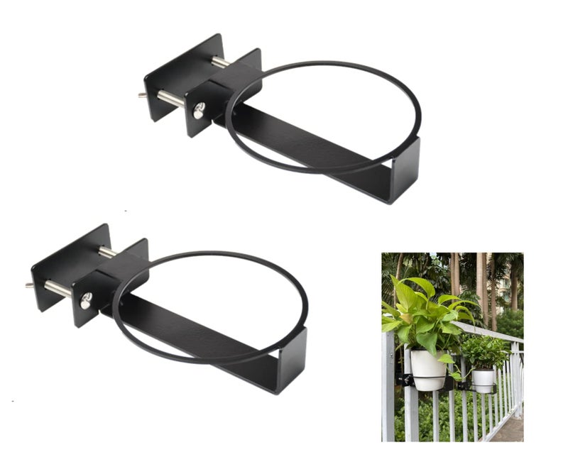 lxkj lxkj Deck Railing Flower Pot Holder 6 Fence Bracket Kit for Round Planters Heavy Duty Iron Black Mounting Holder Universal Outdoor Hanging 2 Pack 6 Black 