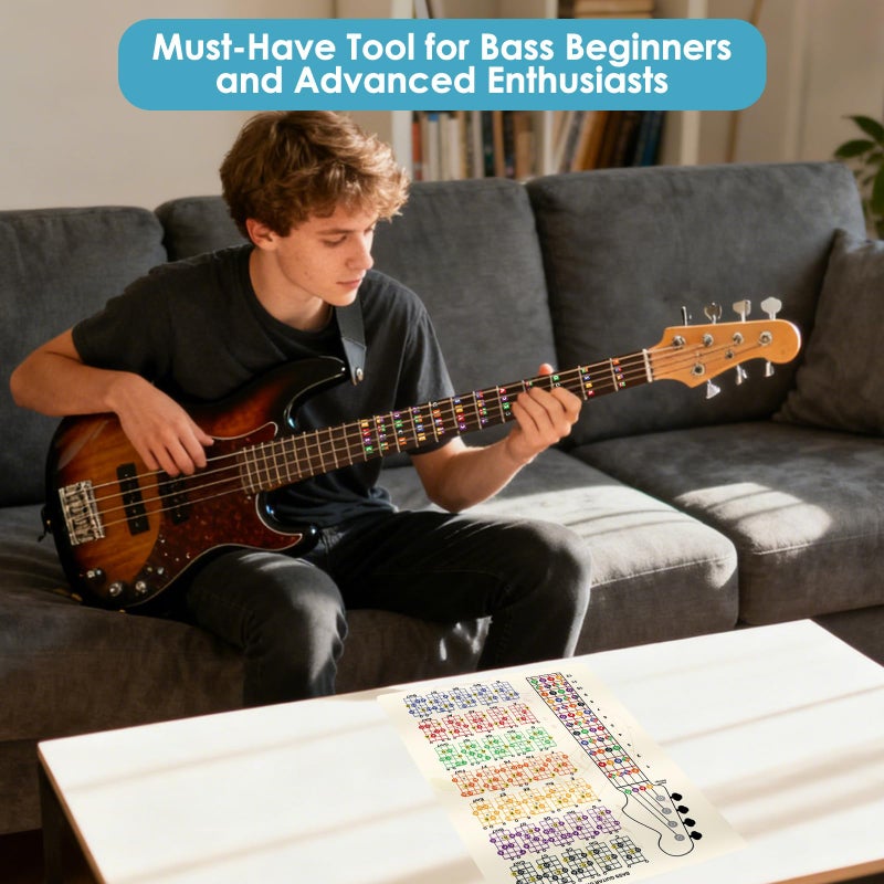 Enjoyard Bass Learning Kit: 3 Fretboard Stickers & 1pc 30cm*20cm*1mm PVC Chord Interval Card - Home Practice & Lesson Must-Have for Beginner Bassists & Hobby Players - Image 5