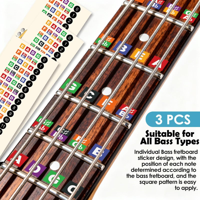 Enjoyard Bass Learning Kit: 3 Fretboard Stickers & 1pc 30cm*20cm*1mm PVC Chord Interval Card - Home Practice & Lesson Must-Have for Beginner Bassists & Hobby Players - Image 2