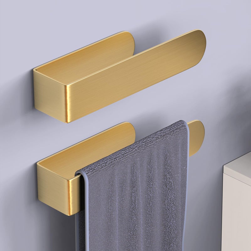 HUFEEOH 2 Pack Adhesive Hand Towel Holder  Kitchen Towel Holder Towel Bars Wall Mounted  Stainless Steel Bath Towel Holder for Bathroom Hotel Kitchen (Gold  8 Inch(2PC)) - Image 1