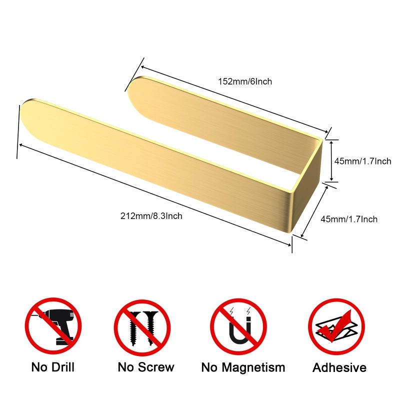 HUFEEOH 2 Pack Adhesive Hand Towel Holder  Kitchen Towel Holder Towel Bars Wall Mounted  Stainless Steel Bath Towel Holder for Bathroom Hotel Kitchen (Gold  8 Inch(2PC)) - Image 3