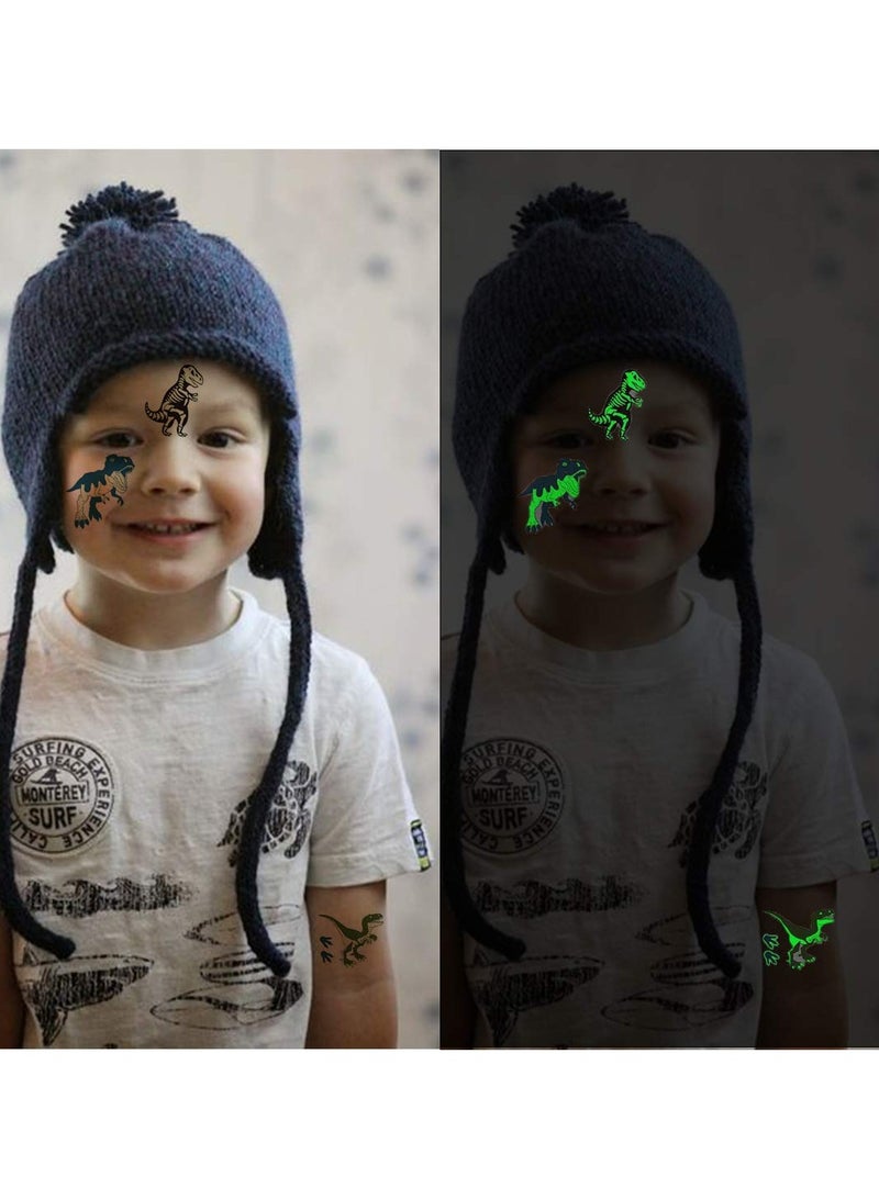 قوس قزح أورينبو 12 ورقة وشم ديناصور مضيء مؤقت للأطفال 90 نمطًا يتوهج في الظلام ديكورات حفلات أعياد الميلاد هدايا للأولاد والأطفال - Image 4