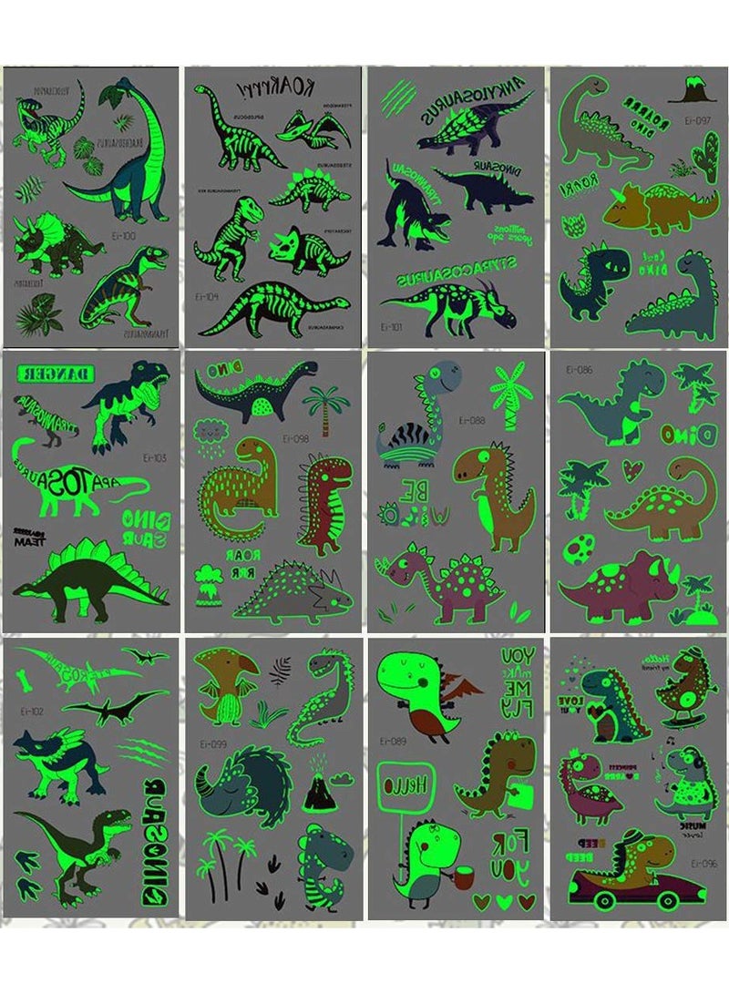 قوس قزح أورينبو 12 ورقة وشم ديناصور مضيء مؤقت للأطفال 90 نمطًا يتوهج في الظلام ديكورات حفلات أعياد الميلاد هدايا للأولاد والأطفال - Image 3