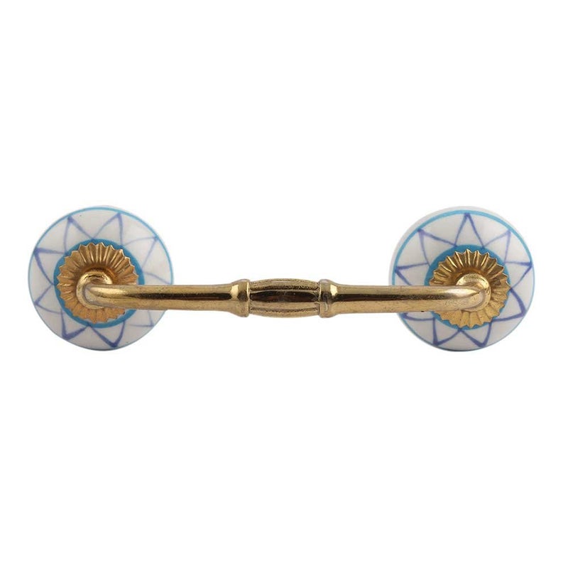 Indian-Shelf IndianShelf 1 Pack Blue Unique Drawer Handles Decorative Cabinet Pulls Gold Hardware 6 Hole to Hole BH115CK27  - Image 1