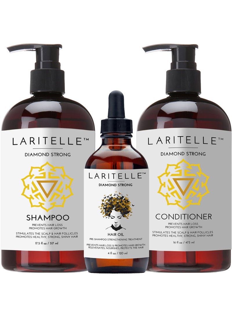 Laritelle - Organic Hair Growth Set  Shampoo 17 oz  Conditioner 16 oz  Hair Loss Treatment 4 oz  Argan Oil Rosemary Ginger  Cedarwood  NO GMO Sulfates Gluten Alcohol Parabens Phthalates - Image 1