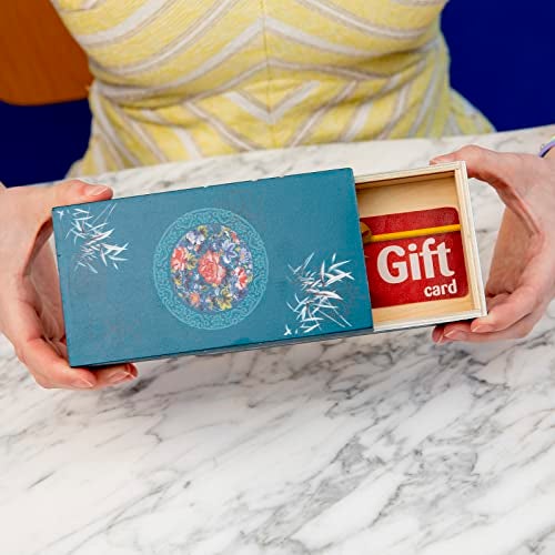 Bits and Pieces 8 Step Secret Puzzle Box Chinese Bamboo Puzzle Gift Box for Trinkets Money Gifts Jewelry Peony Artwork Teal Blue Brainteaser 325 x 625 x 2 Inches - Image 5