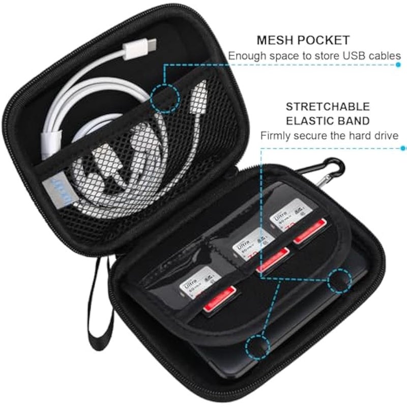 Hard Drive Case for Western Digital WD My Passport Elements, Seagate Backup Plus Slim Canvio Basics Portable External Hard Drive 1TB 2TB 3TB 4TB 5TB USB 3.0 HDD Water Repellent Travel Bag,Black - Image 3