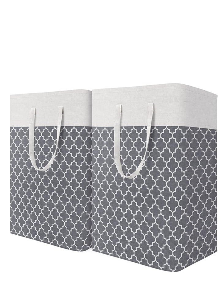 Laundry Baskets 2 Pack, 75L Laundry Hamper with Long Handles, Collapsible Waterproof Clothes Hamper, Durable Tall Laundry Bin, Clothes Hamper for Bedroom, Bathroom, Dorm, Toys, Grey - Image 1
