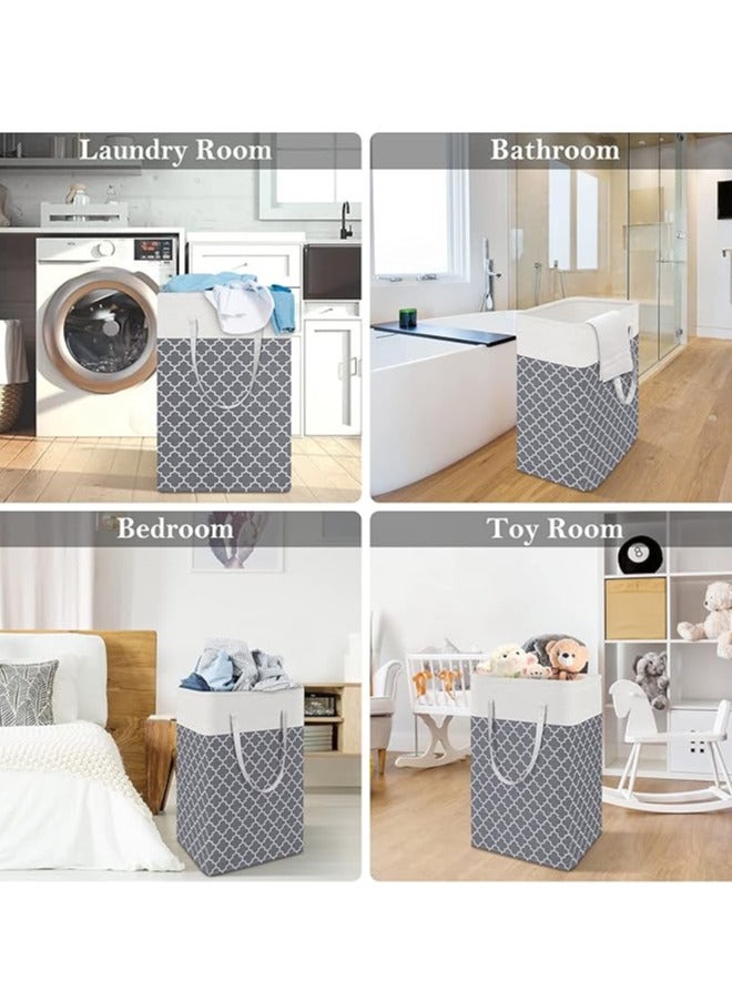 Laundry Baskets 2 Pack, 75L Laundry Hamper with Long Handles, Collapsible Waterproof Clothes Hamper, Durable Tall Laundry Bin, Clothes Hamper for Bedroom, Bathroom, Dorm, Toys, Grey - Image 5