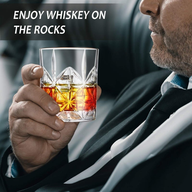 Veecom Whiskey Glass Set Of 2 10 Oz Crystal Whiskey Glasses Thick Bottom Bourbon Glasses Old Fashioned Rocks Glass Tumbler For Scotch Cocktail Liquor Home Bar Whiskey Gifts For Men (Glass Set 2) - Image 2
