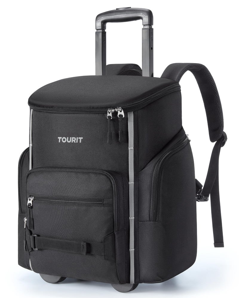 TOURIT Rolling Cooler Backpack Leakproof Waterproof Insulated 36 Cans Beach Cooler with Wheels and Handle Outdoor Camping Picnic Travel Black - Image 2