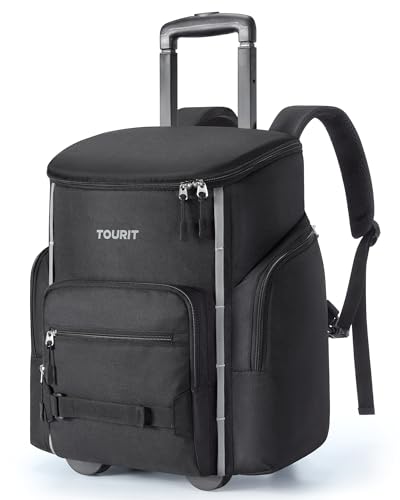 TOURIT Rolling Cooler Backpack Leakproof Waterproof Insulated 36 Cans Beach Cooler with Wheels and Handle Outdoor Camping Picnic Travel Black - Image 1