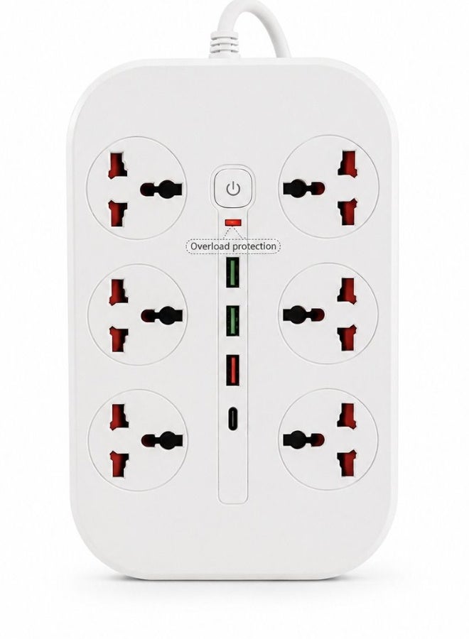 Gulf Trend Z64 Power Extension Board with 3 AC Sockets, 6 USB Charging Ports, 2M Heavy Duty Cable, 4.1A USB Output, Overload Protection, Multi Plug Extension for Home, Office, Desktop & Travel - Image 1