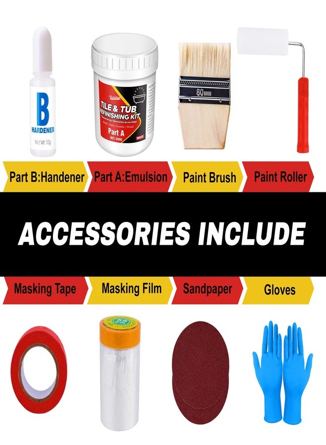 Vividye Tub and Tile Refinishing Kit, 17.6oz Tub Refinishing Kit with Complete Tools and Hardener, Tile Paint for Bathtub, Countertop, Sink, Floor, Wall, Kitchen, Gloss White, Waterproof ＆ Voc Free - Image 2