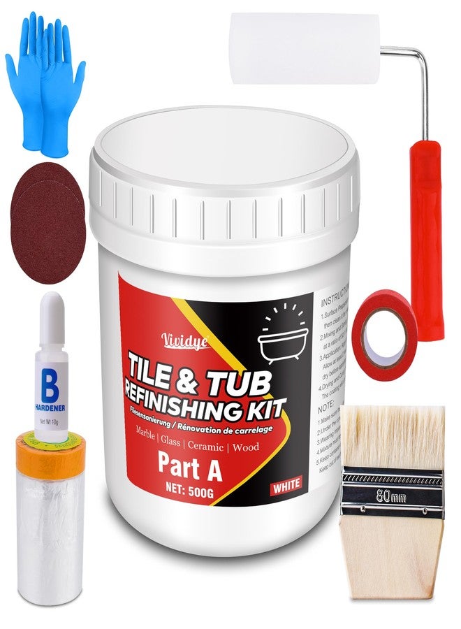 Vividye Tub and Tile Refinishing Kit, 17.6oz Tub Refinishing Kit with Complete Tools and Hardener, Tile Paint for Bathtub, Countertop, Sink, Floor, Wall, Kitchen, Gloss White, Waterproof ＆ Voc Free - Image 1