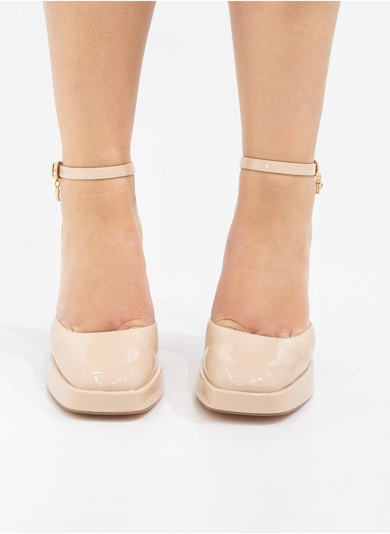 LAMARAPARIS Eshana open waist pat on 9cm platform heel nude  - Image 4