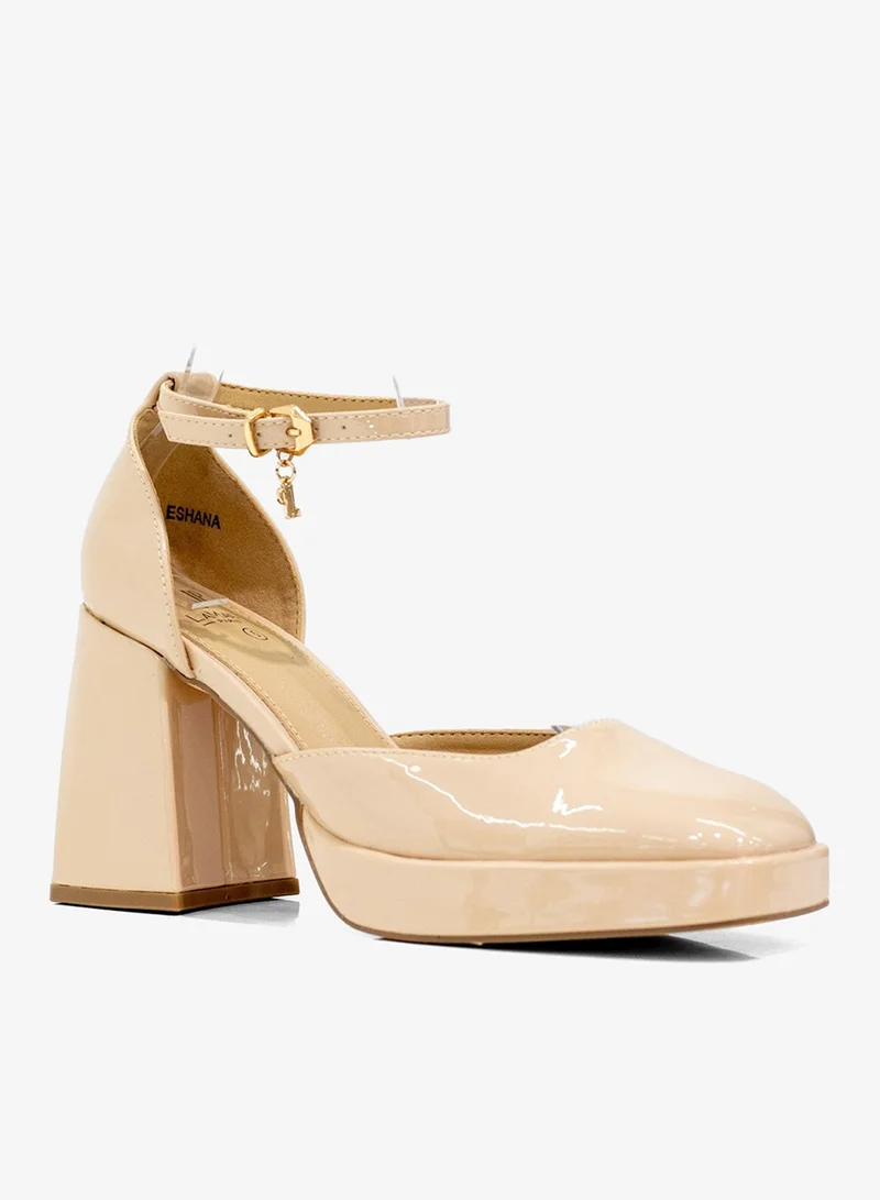 LAMARAPARIS Eshana open waist pat on 9cm platform heel nude
