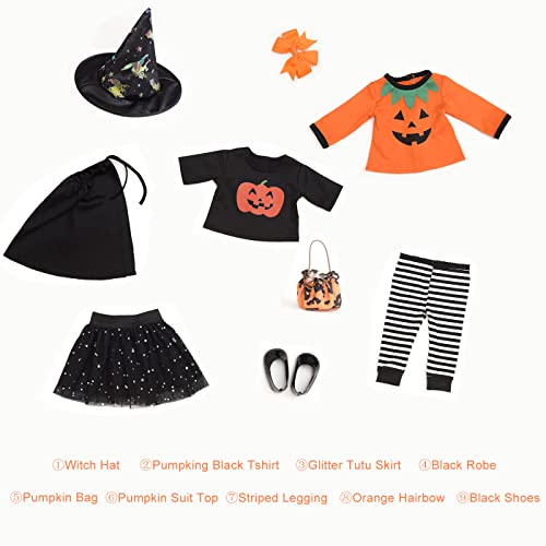 sweet dolly 18 Inch Doll Clothes Accessories Halloween Pumpkin Witch Costume Pumpkin Suit Set for 18 inches Dolls - Image 5