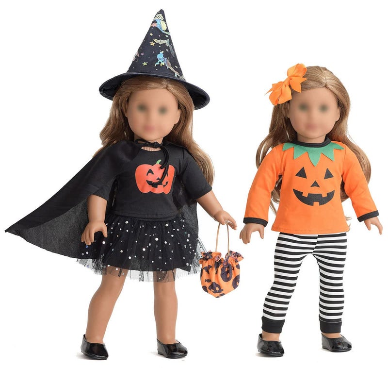 sweet dolly 18 Inch Doll Clothes Accessories Halloween Pumpkin Witch Costume Pumpkin Suit Set for 18 inches Dolls - Image 3
