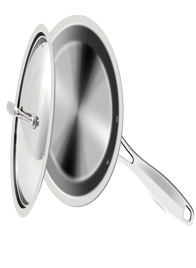 نيو ويف مقلاة نوويف التجارية سعة 3 كوارت مصنوعة من الفولاذ المقاوم للصدأ ثلاثي الطبقات مع غطاء، بتقنية التسخين المتساوي، هيكل عميق ومتين من الفولاذ المقاوم للصدأ 18/10، خالية من مادة PTFE وPFOA وPFAS - Image 2