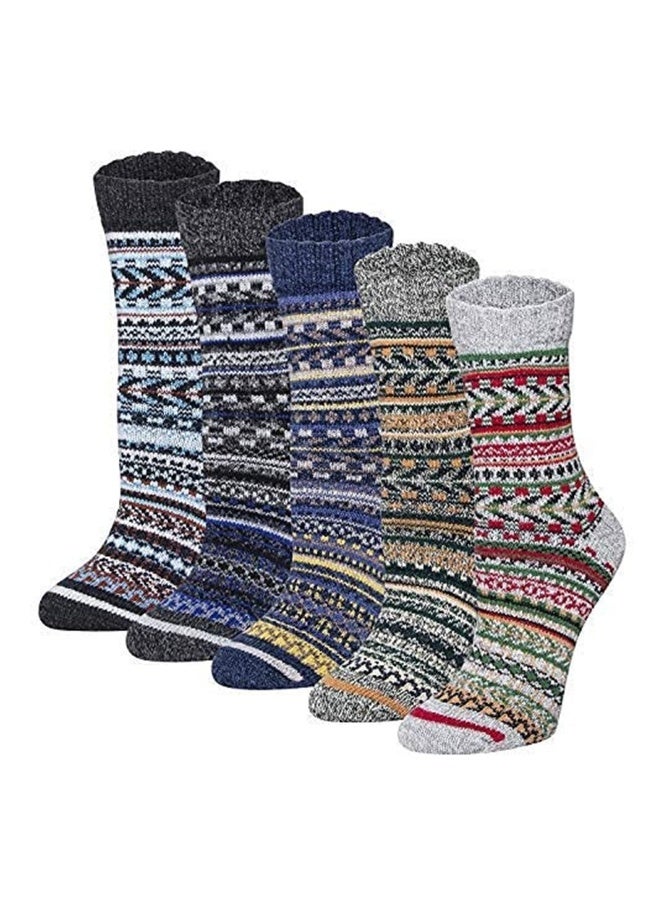 Cozy Vintage Women's Wool Socks, Thick Knit Winter Crew Socks for Warmth & Comfort (5 Pairs, Suitable Gift) - Image 1