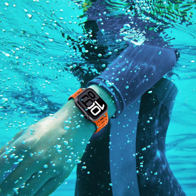 ZZDZZ Compatible with Apple Watch Band 49mm 46mm 45mm 44mm 42mm 41mm 40mm 38mm, Magnetic Silicone Sport Breathable Strap for iWatch Ultra 3/2/1 SE3 Series 11 10 9 8 7-1 (42/41/40/38, Orange/Midnight) - Image 5