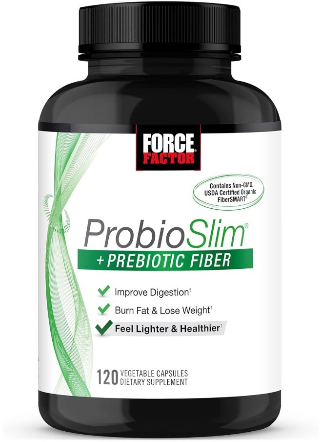 Force Factor Force Factor ProbioSlim + Prebiotic Fiber Probiotics for Women and Men, Fiber Supplement with Green Tea Extract and Psyllium Husk Fiber 120 Capsules  - Image 1