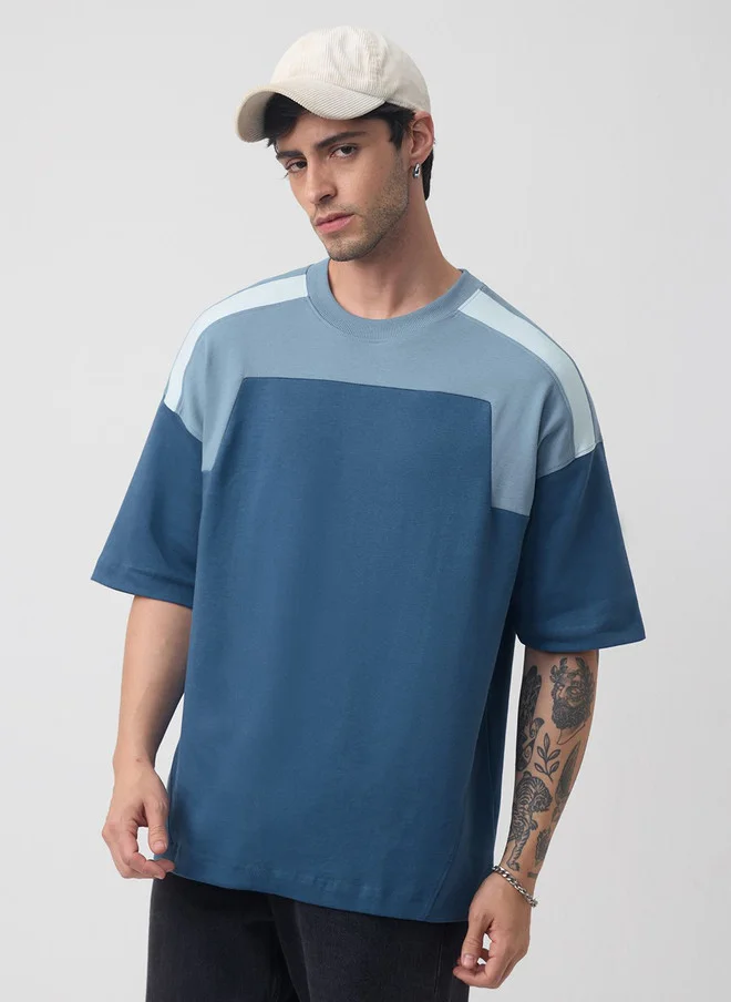The Souled Store Oversized Colourblocked Pure Cotton Drop-Shoulder T-shirt