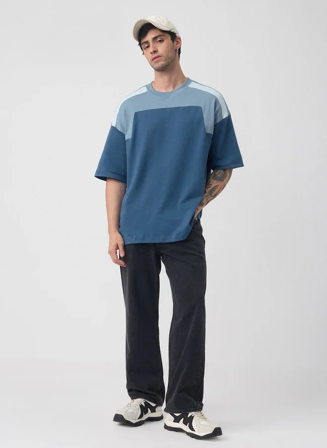 The Souled Store  The Souled Store Oversized Colourblocked Pure Cotton Drop-Shoulder T-shirt  | Best Price UAE